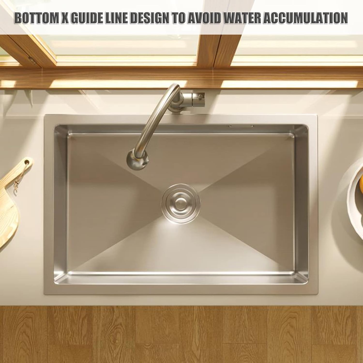 Square Brushed Single Bowl Prep Bar Sink 304 Stainless Steel Kitchen Sink with Faucet & Drain Assembly Drop in Or Undermount (Color : D-Have Faucet, Size : 75x45x21cm) (Chave Faucet 60x45x21cm)