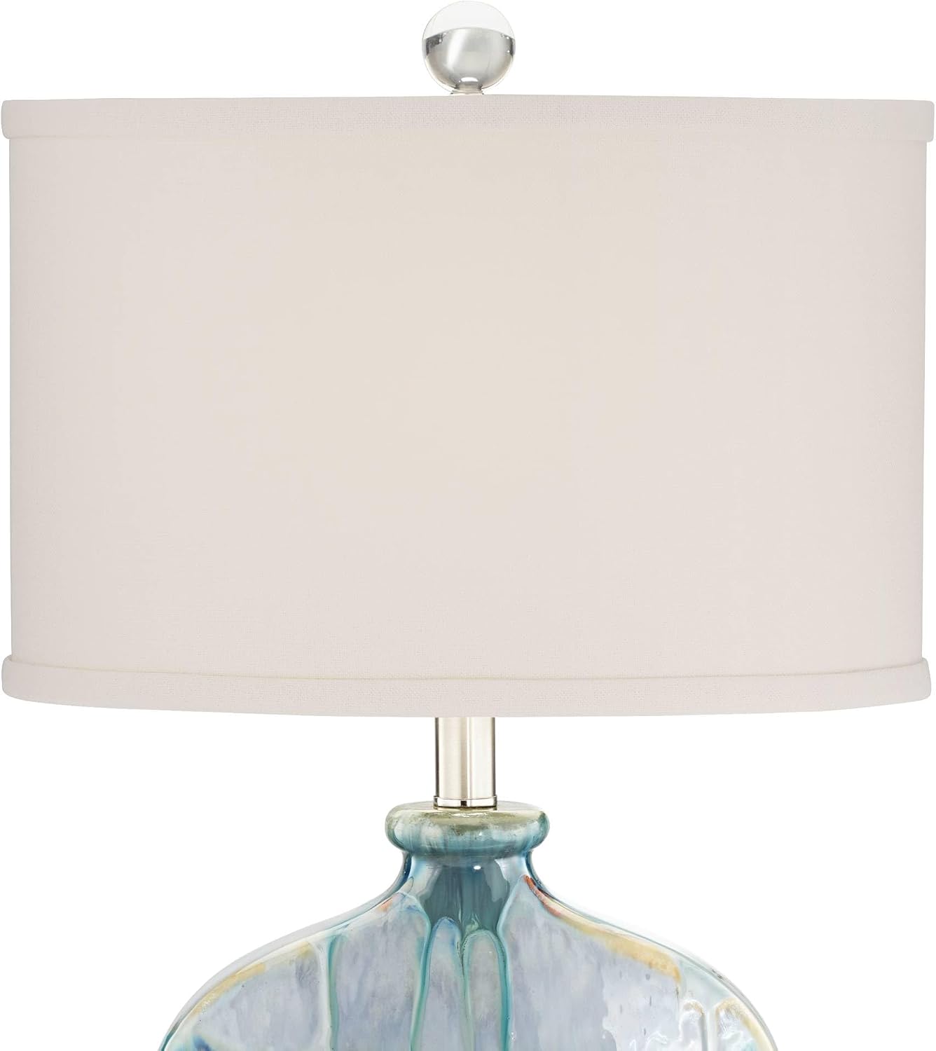 Possini Euro Design Mia 25' High Mid Century Modern Coastal Table Lamp Blue Drip Ceramic Single Off-White Shade Living Room Bedroom Bedside Nightstand House Office Home Kitchen (Colors May Vary)