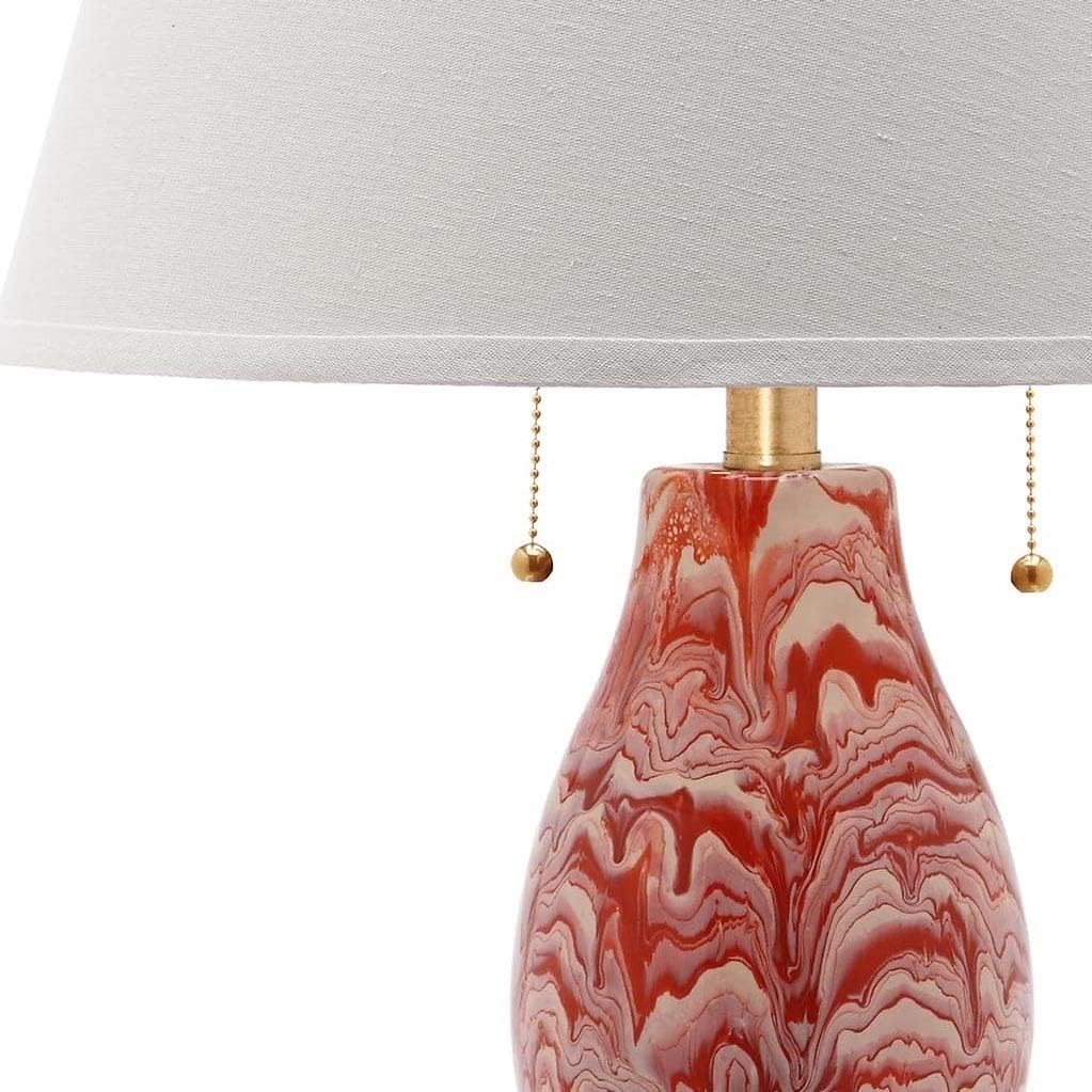 SAFAVIEH Lighting Collection Modern Swirls Orange/ White 29-inch Bedroom Living Room Home Office Desk Nightstand Table Lamp Set of 2 (LED Bulbs Included)