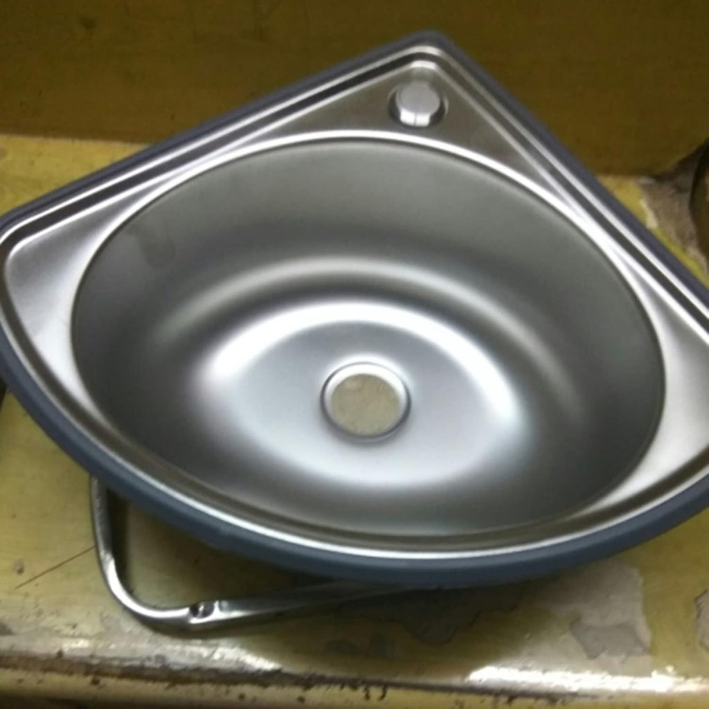 Single Bowl Sink Stainless Steel Triangle Wash Basin, Wall-Mounted Corner Sink Thick Wash Basin for RV, Campervan (Color : Silver, Size : B4(34x34cm)) (Silver B4(34x34cm))