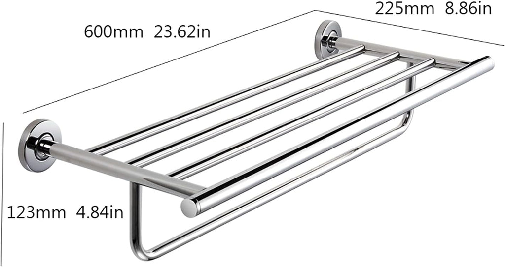Bathroom Shelf Wall Floating Bathroom Bath Towel Rack 23.6 Inch Bathroom Shelves，Wall Mounted Multifunctional Double Towel Bars，304 Stainless Steel Polished Floating Shelves Corner Shower Caddy