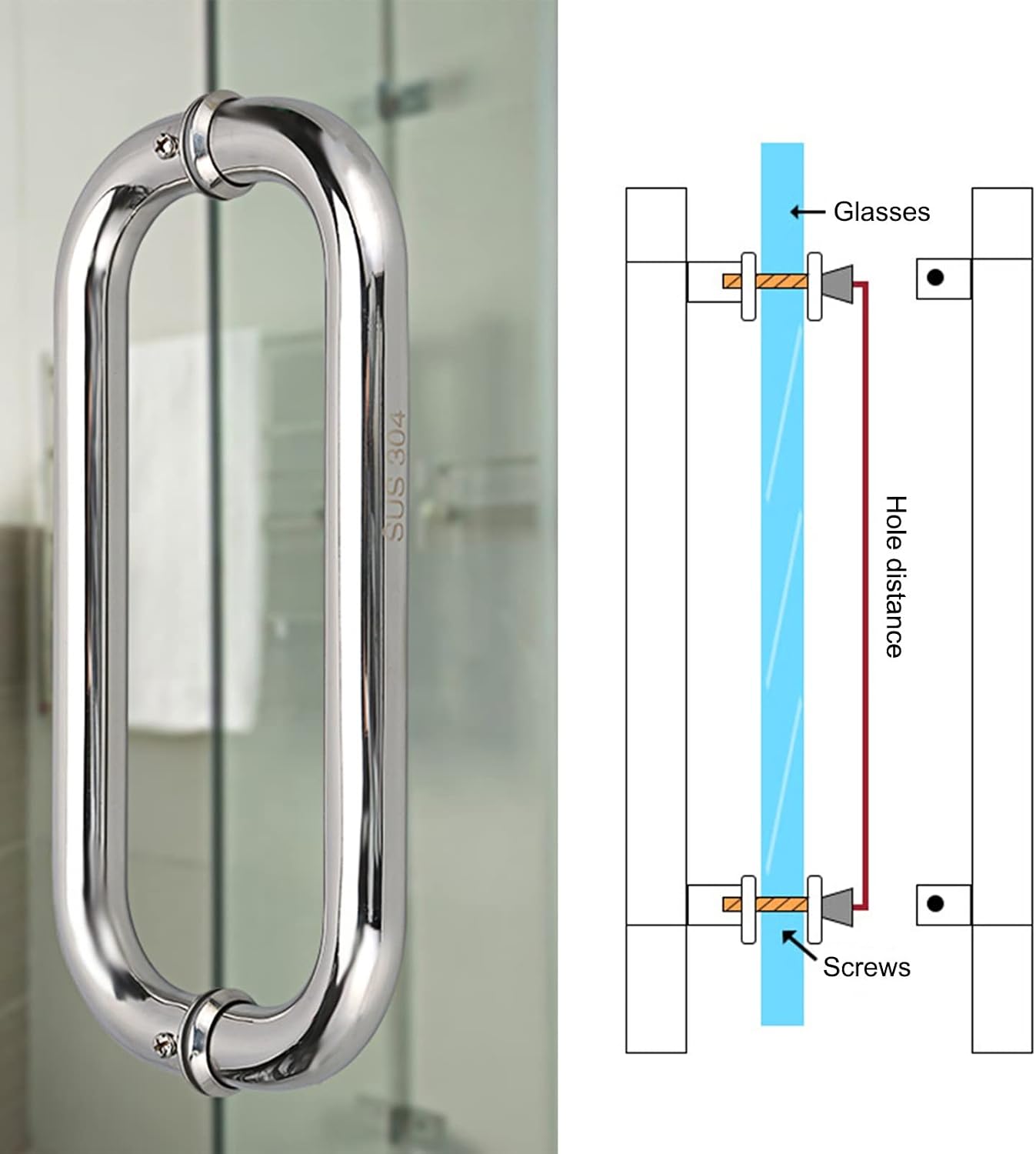 Double Side Push Bar Door Handle, Round Style Gate Pulls for Residential, Brushed Glass Pull Handle with Mounting Screws, for Shops/Barn,Rose Gold-63cm (24 3/4