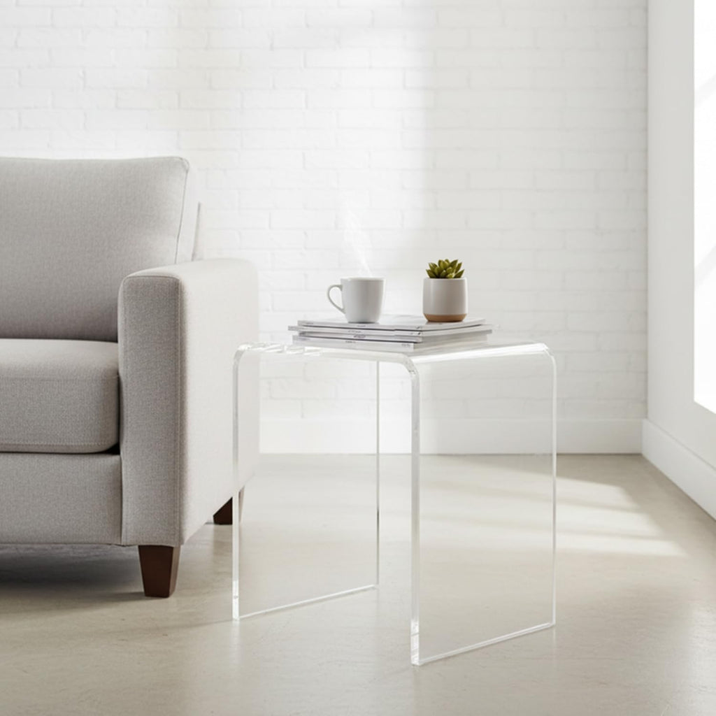 Clear Transparent Acrylic End Table with Rounded Edges,18' H Compact Small Table, Acrylic Side Table Suitable for Living Room, Night Stands for Bedrooms, Modern Occasional Tables
