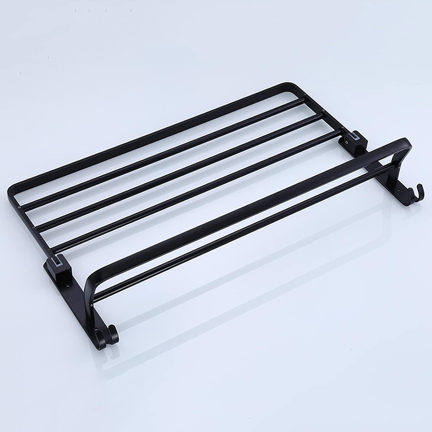 Bathroom Shelf Wall Floating Bathroom 24 Inch Bathroom Shelves Bathroom Shelf Double Towel Bar Holder with Hooks Wall Mounted Multifunctional Foldable No Drilling Floating Shelves Corner Shower Caddy