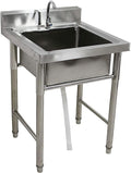 Stainless Steel Commercial Kitchen Sink with Faucet and Drain Pipe Single Bowl Sink Free Standing Sink for Indoor Outdoor, Silver