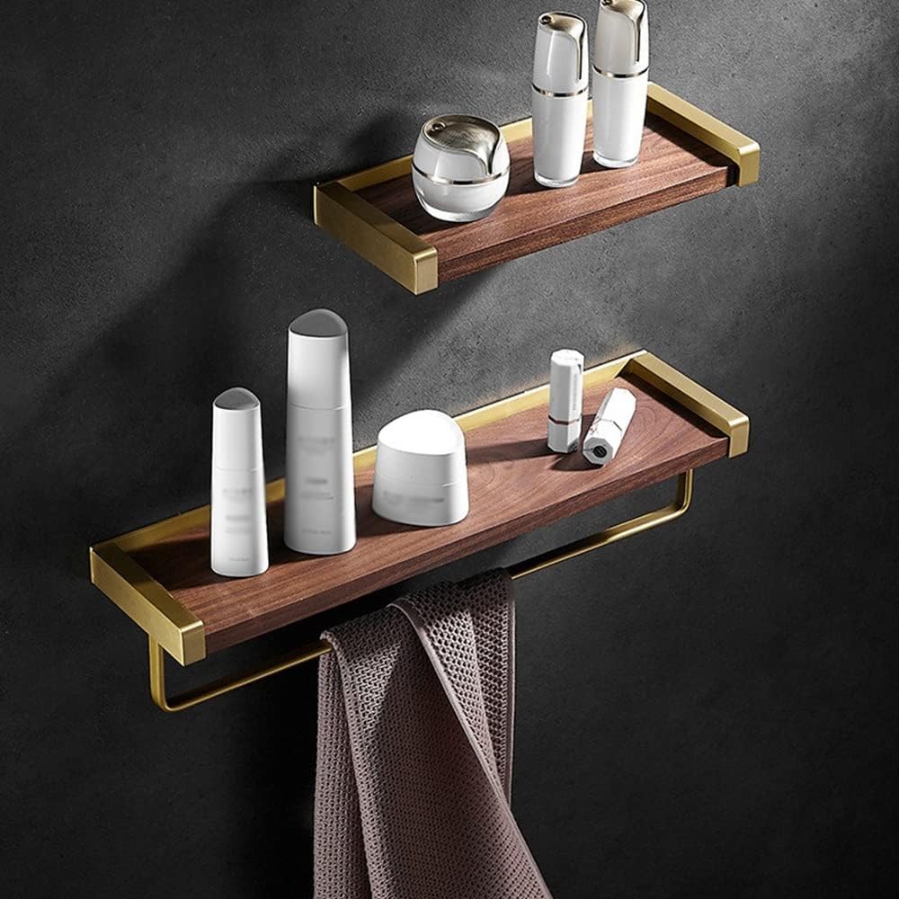 Multifunctional Shower Caddy Wood Bathroom Shelf Floating Shelves with Towel Hanger Wall Mounted Corner Shelf Cosmetics Storage Rack Kitchen Spice Rack Sturdy Durable/Shelf 40Cm (30cm With Bar )