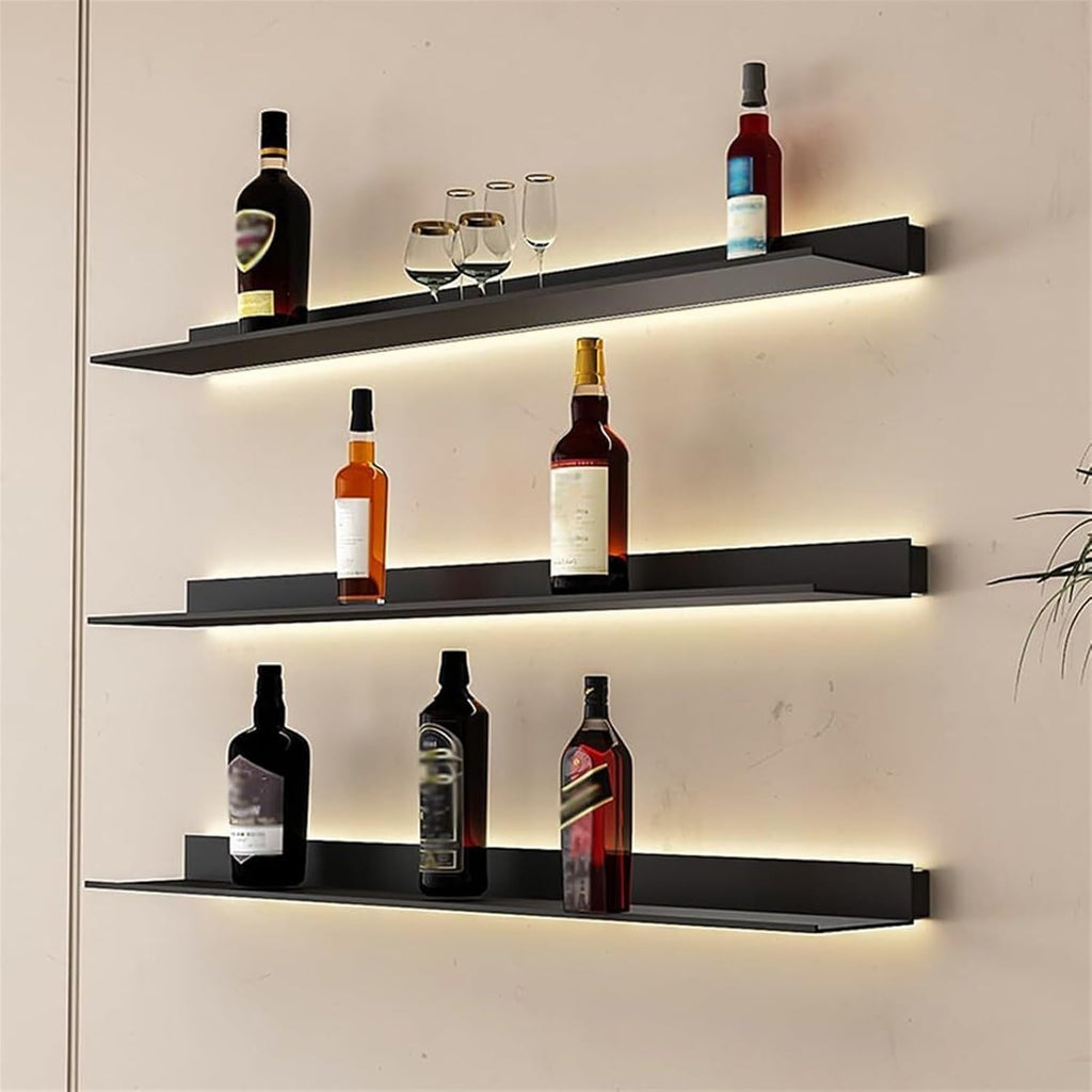 Floating Shelves Wall Mounted Light Emitting Shelves Built-in Illuminated LED Light Metal Lighted Display Stand for Living Room Office Bedroom((90x23cm)