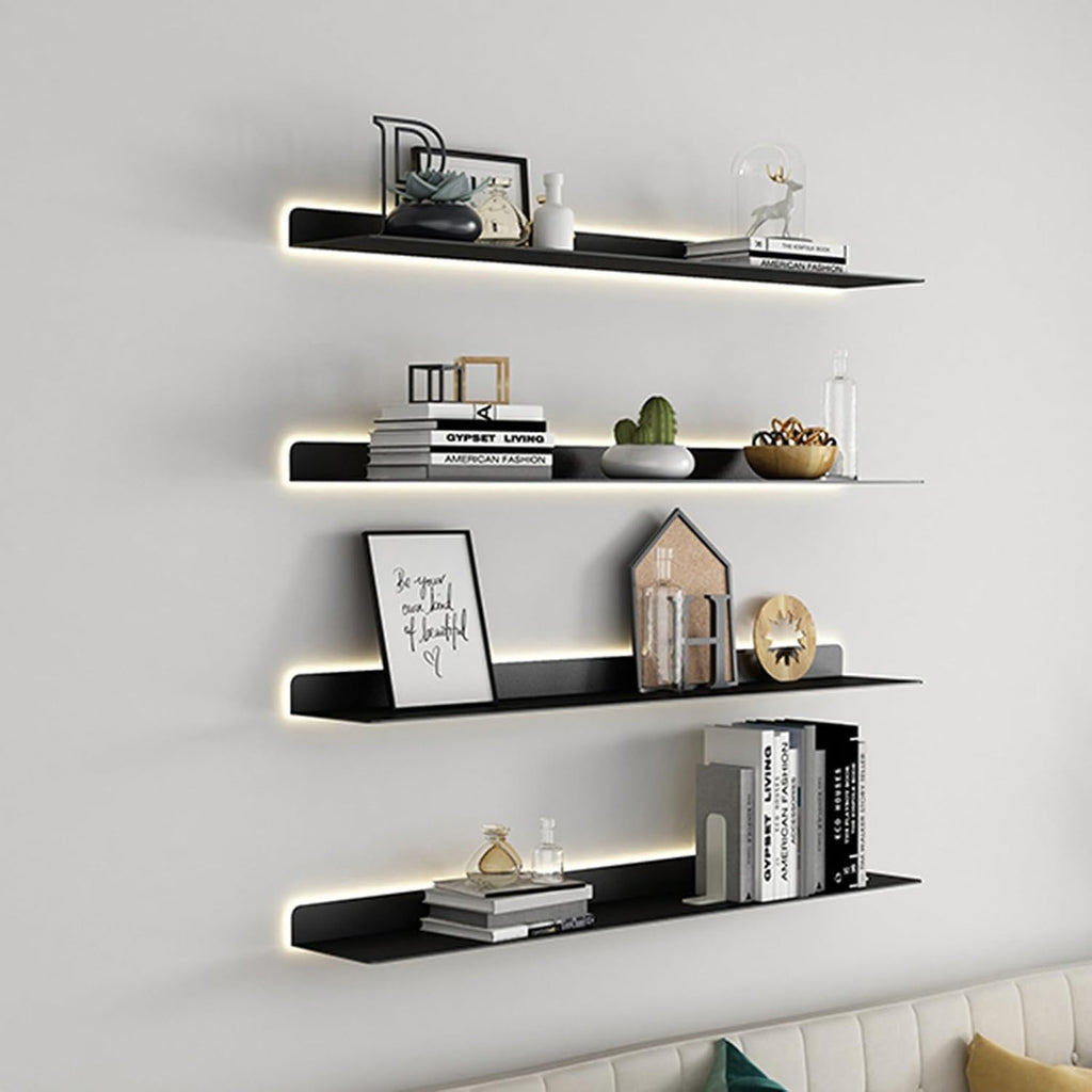 Floating Shelves, Floating Display Shelf Wall Mounted Light-Emitting Shelves Display Shelf All Kinds of Things Can Be Stored Here It's More Convenient (Color : Noir, Size : 60x20x6cm)