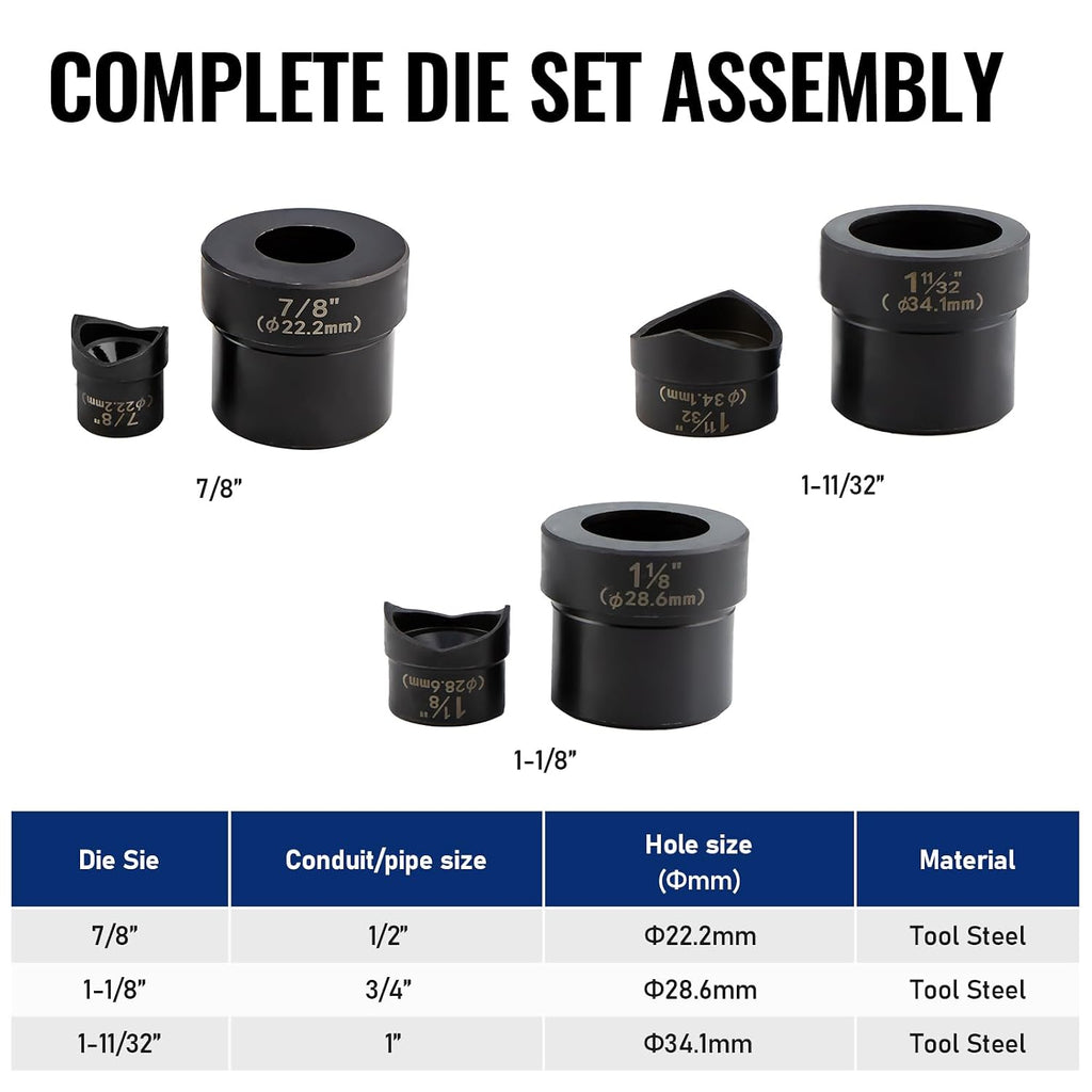 Metal Stud Punch Set for 7/8', 1-1/8', 1-11/32' - 20GA Steel, Sheet Metal Hole Punch Kit, Lever Puncher CC-100