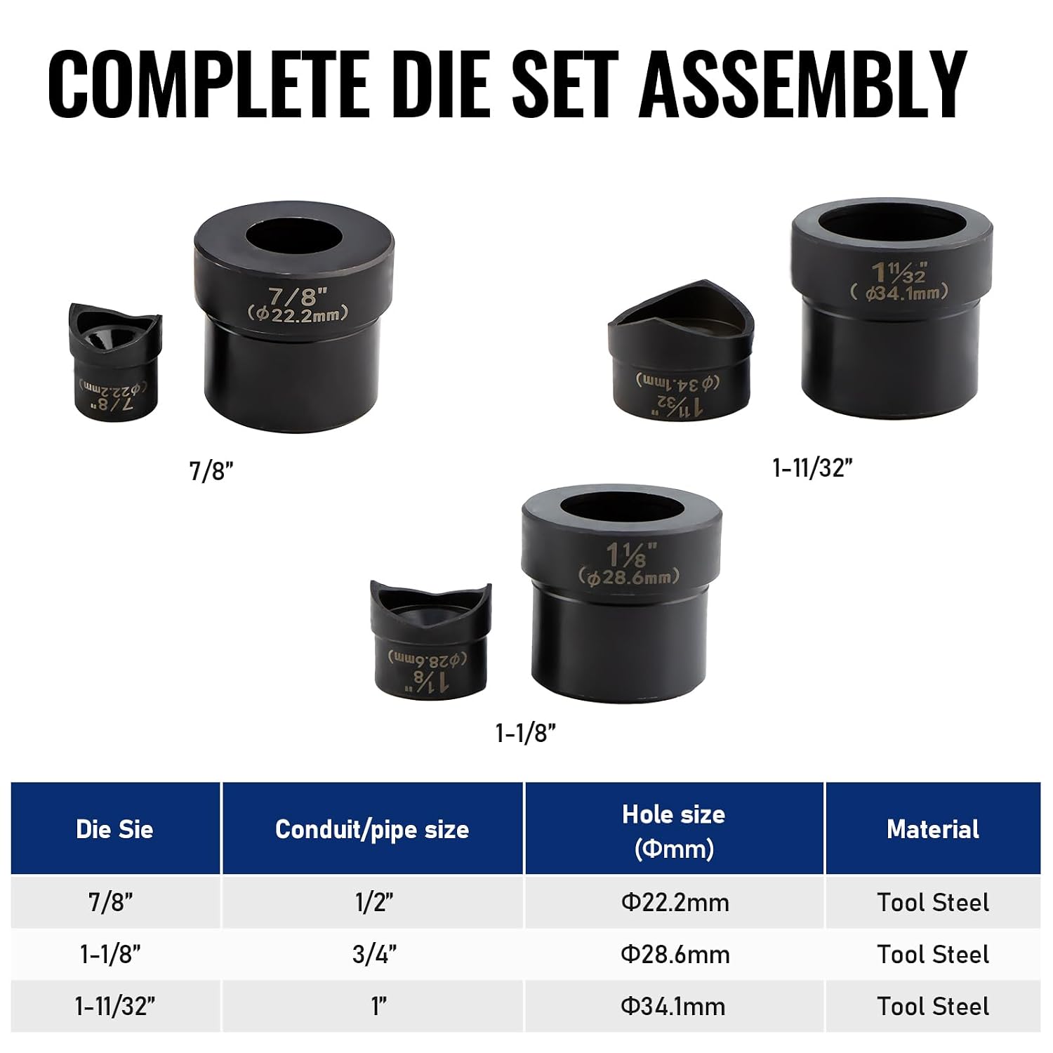 Metal Stud Punch Set for 7/8', 1-1/8', 1-11/32' - 20GA Steel, Sheet Metal Hole Punch Kit, Lever Puncher CC-100