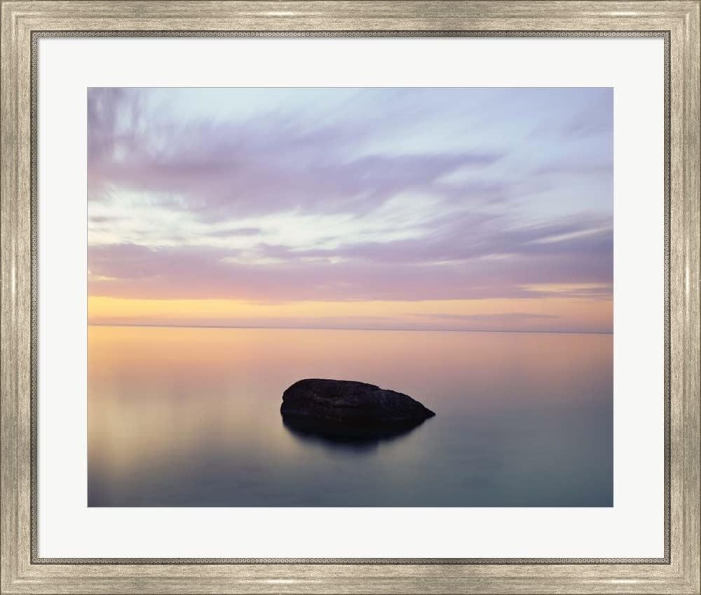 Rock at Sunset by Jim Becia Framed Art Print Wall Picture, Silver Scoop Frame, 33 x 28 inches