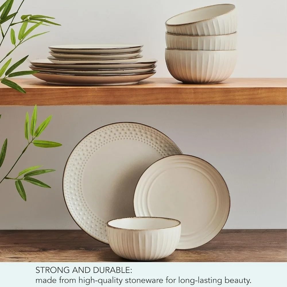 Cream Dish Kitchen Tableware Set of Plates 12 Piece Dinnerware Ceramic Dishes to Eat Plate Dinner Sets