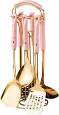 Cooking Utensils Sets Spoons for Cooking Spatulas Stainless Steel Cookware Dining Gadgets Spatulas Spoons 7 Pieces Kitchen Tools (Pink)