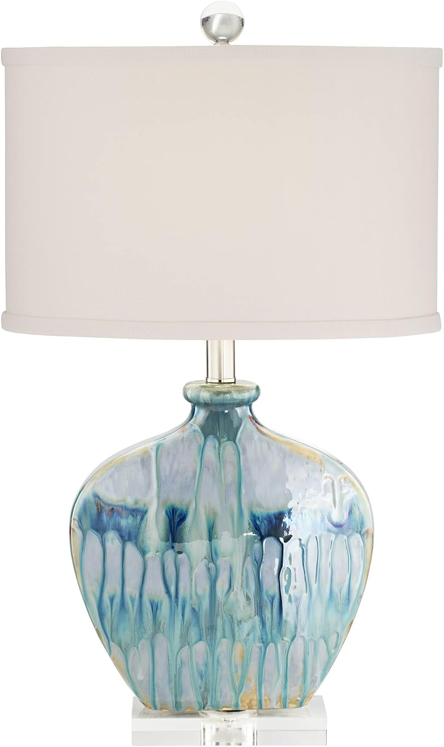 Possini Euro Design Mia 25' High Mid Century Modern Coastal Table Lamp Blue Drip Ceramic Single Off-White Shade Living Room Bedroom Bedside Nightstand House Office Home Kitchen (Colors May Vary)