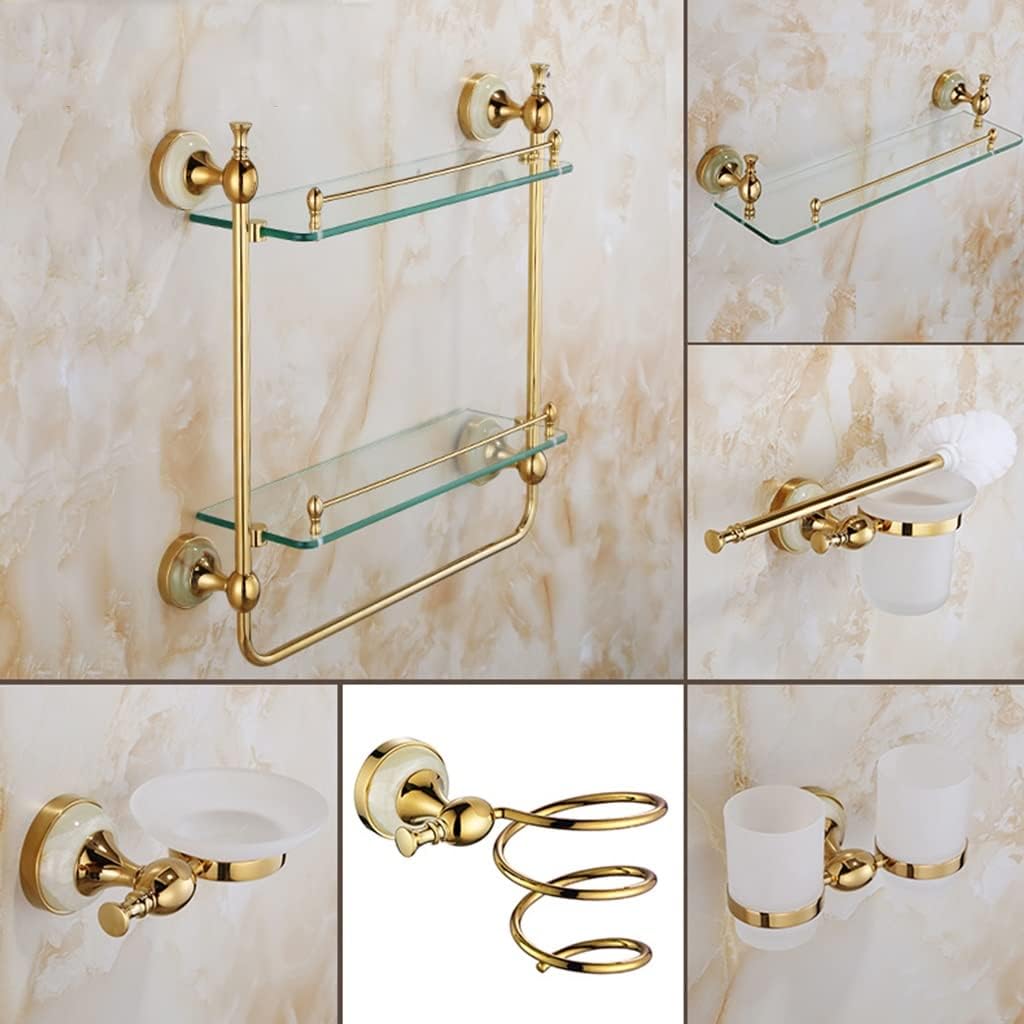 European Jade Bathroom Hardware Set with Double Layer Towel Bar Rack Clothes Hook Toilet Paper Holder Wall Mounted Towel Racks (Soap Dish a)