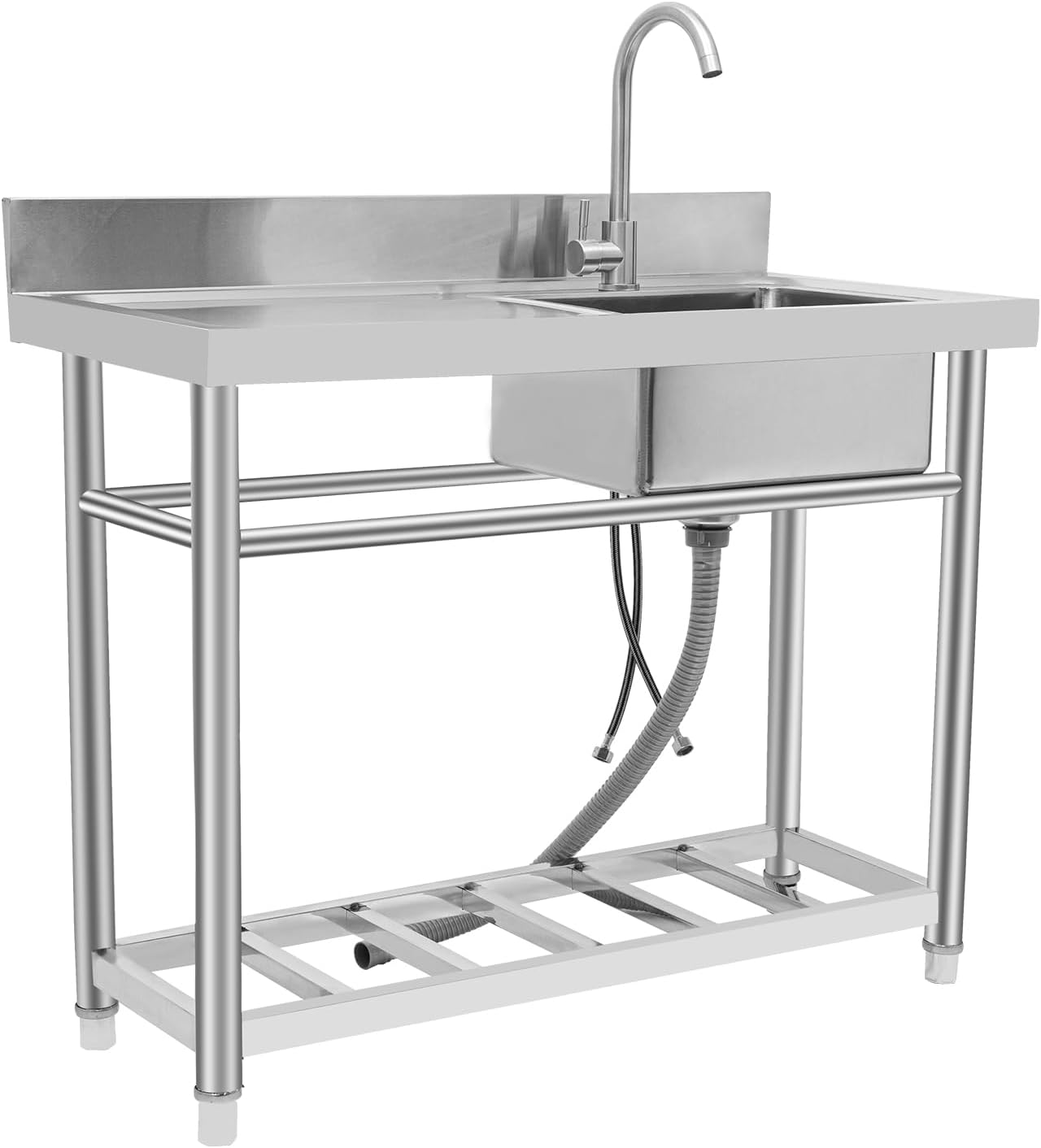 Stainless Steel Sink Single Commercial Utility Sink Free Standing Kitchen Sinks with Cold and Hot Water Faucets for Kitchens, Garage, Laundry Room (39.4'W x 19.7'D x 35.4'H)
