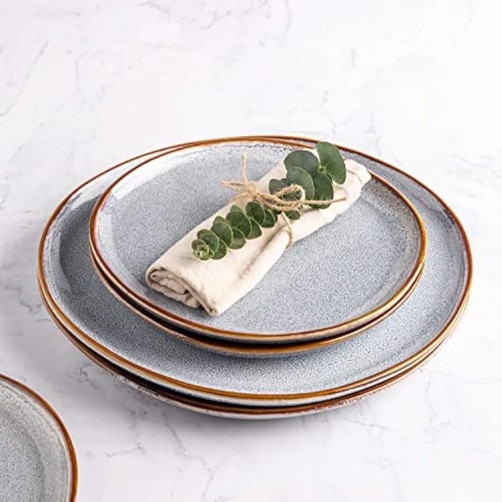 Handmade Reactive Glaze Stoneware Plates Dinnerware Dish Set Ceramic Dinner of 6