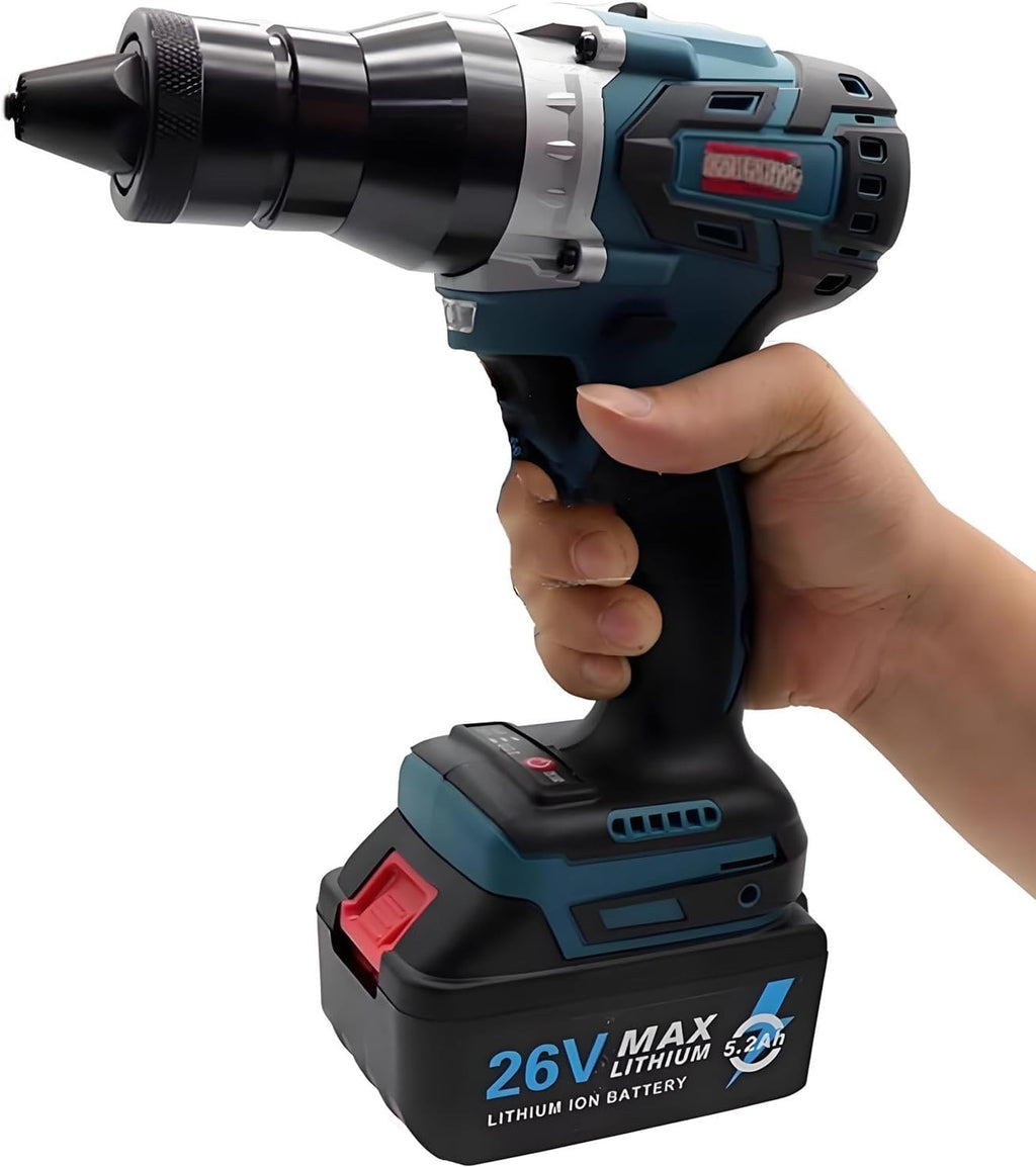 Cordless Rivet Nut Tool Kit Electric Pop Rivet Gun - 26V Portable Auto Riveter with LED Light, Memory Chips, No Cable Limits, 3s Riveting for Professional Mechanics & Metal Workers Completeset