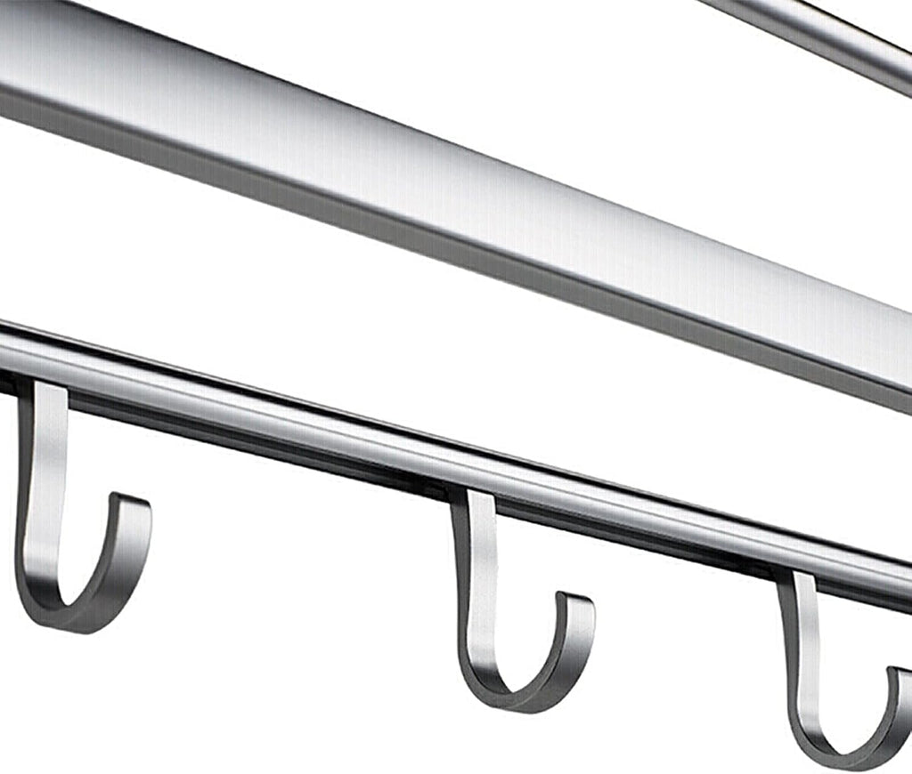 Bathroom Shelf Wall Floating Bathroom Bathroom Double Towel Rack Towel Shelf with Two Towel Bars and Hooks Design 24.9 Inch Wall-Mounted Bath Towel Racks Aluminum Floating Shelves Corner Shower Caddy