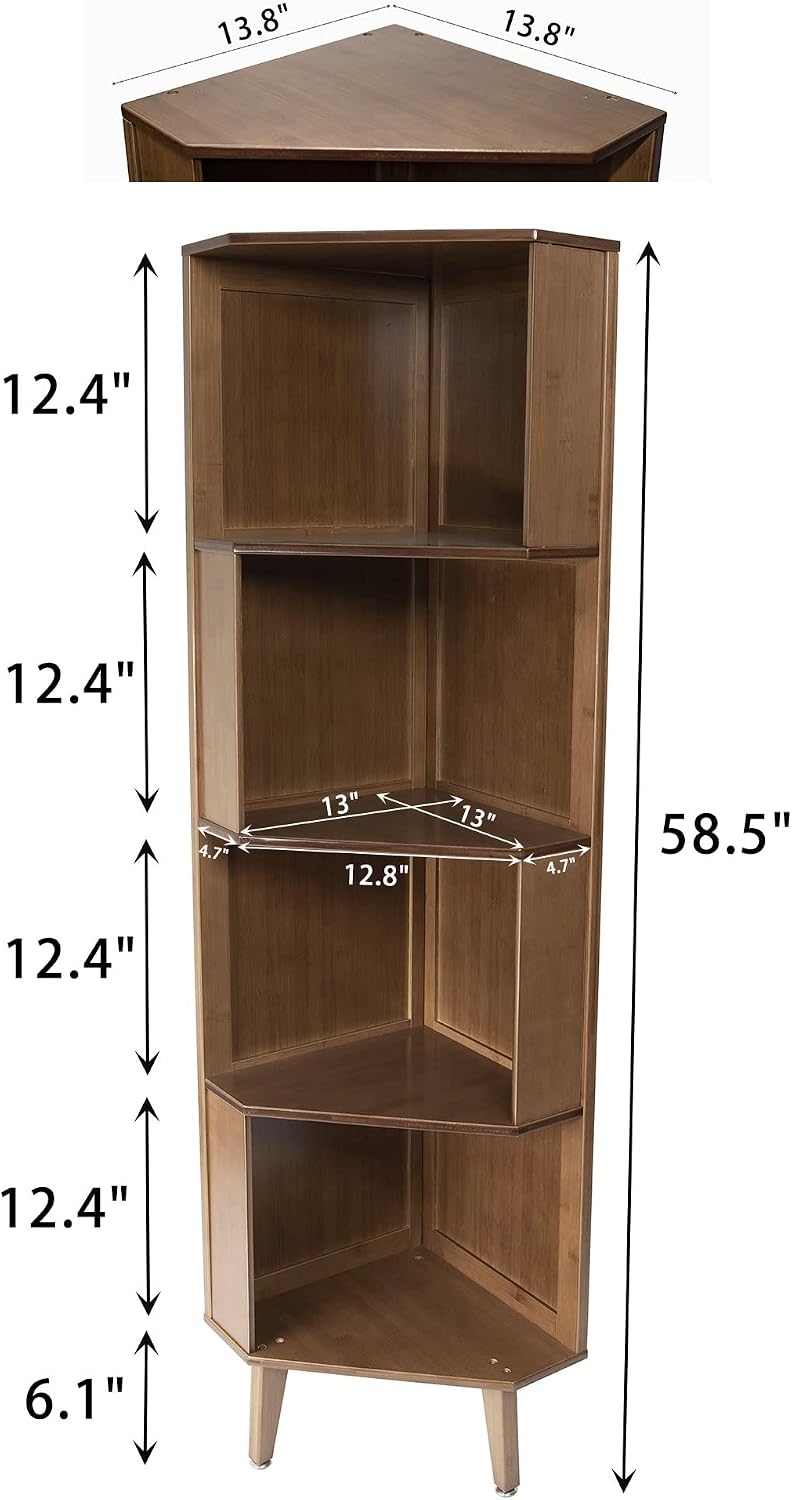 4-Tier Bookshelf Industrial Cube Shelf Corner Bookshelf Display Corner Storage Tall Bookcase Multifunctional Storage Display Stand Shelf for Home Office Living Room Decoration