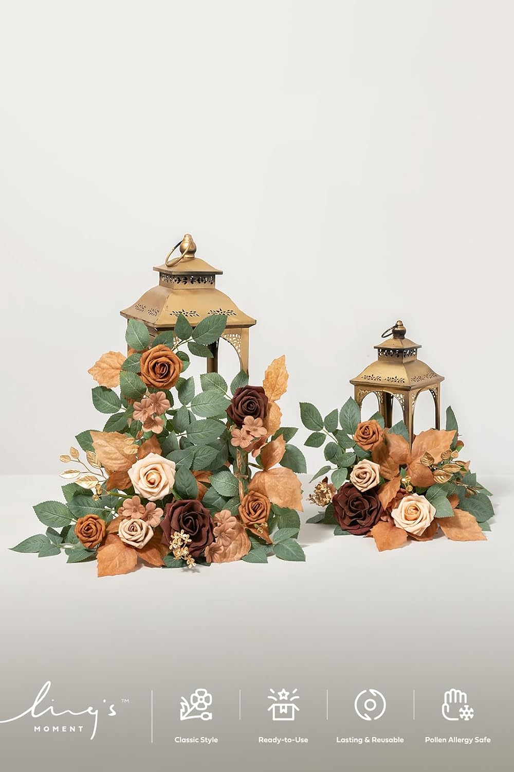 Ling's moment 6Pack 2ft Artificial Flowers Garland Walnut Brown Lantern Flower Centerpieces Sepia Wedding Aisle Decor Chair Flowers Arch Floral for Signs DIY Table Wall Window Cake Decoration