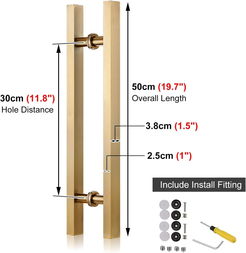 Door Pull Modern Sliding Door Handles Set,Double Sided Barn Doors Shower Door Wood Gate Push Bar with Screws (Gold 60cm/24inch) (Gold 50cm/20inch)