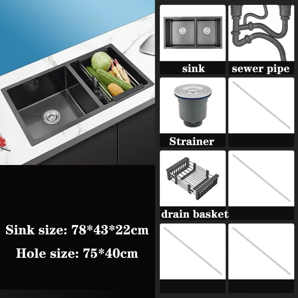 Single Bowl Home Stainless Steel Sink Built-in Undermount Sink Double Bowl Sink Kitchen Dishwashi Table Ware Basin (78 * 43 * 22Cm
