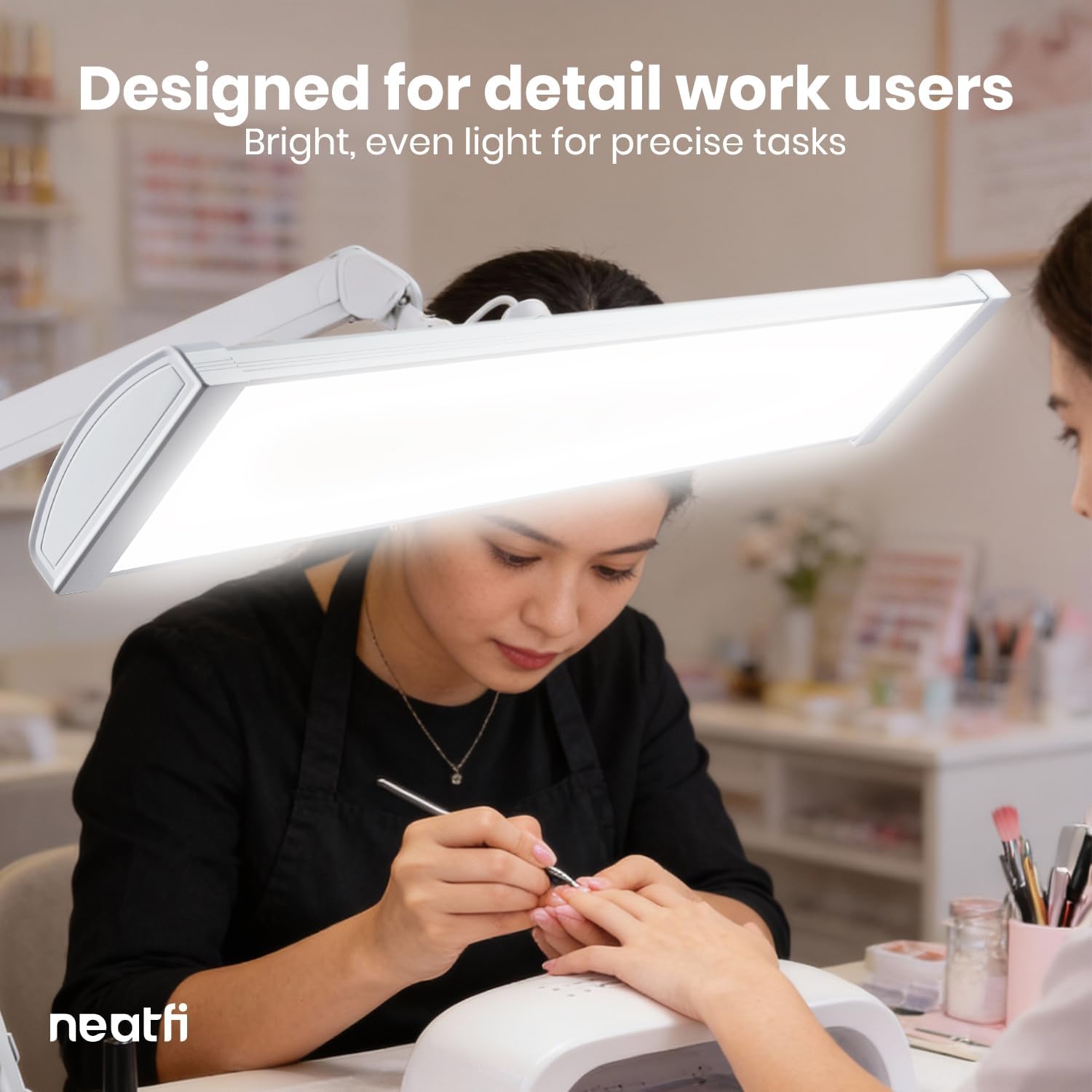 Neatfi Ultra 3,500 Lumens LED Desk Lamp with Base– 45W, 270 SMD LEDs, Shadow-Free | Adjustable Brightness | Non-Flickering Task Light for Nail, Craft & Office (White-3, 26-Inch Wide Shade)