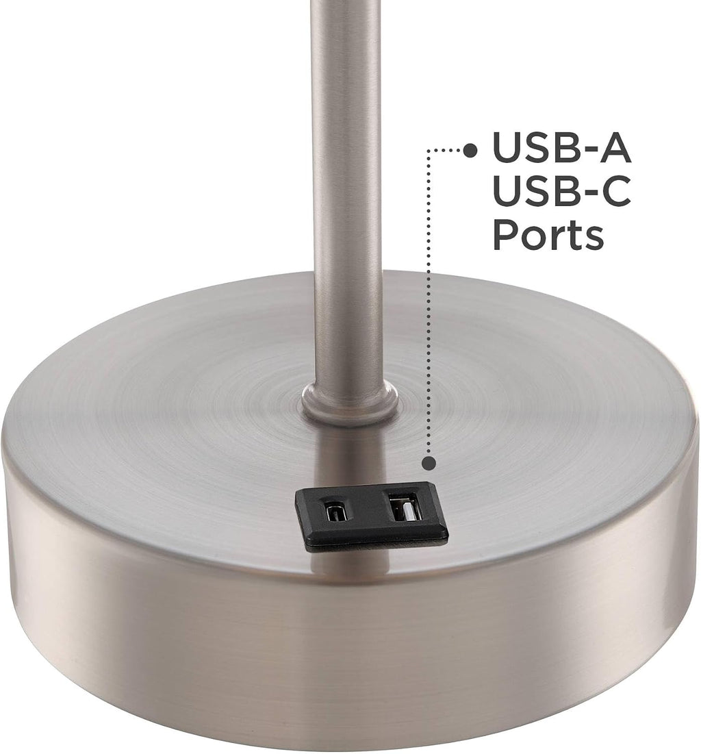 360 Lighting Justin Modern Accent 3-Way Table Lamps 18' High Set of 2 with USB Charging Port and Table Top Dimmers Silver Metal White Fabric Empire Shade for Bedroom House Bedside Home
