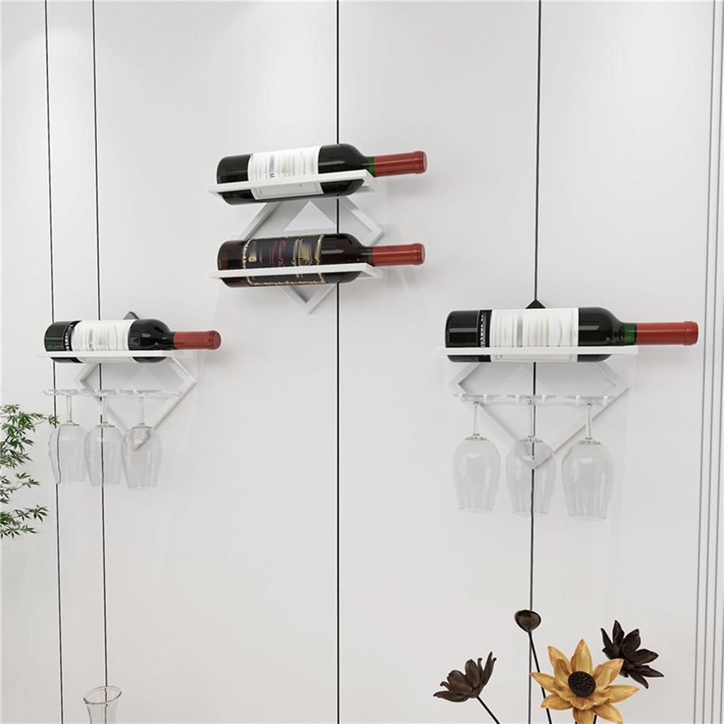 Bar Unit Floating Shelves, Metal Wine Rack Wall Mounted Modern, Elegant Storage For Living Room - With Hanging Wine Glass Rack Mini Bar Bottle Display Shelf Whiskey Shelf Corner Bar ( Color : White-3p