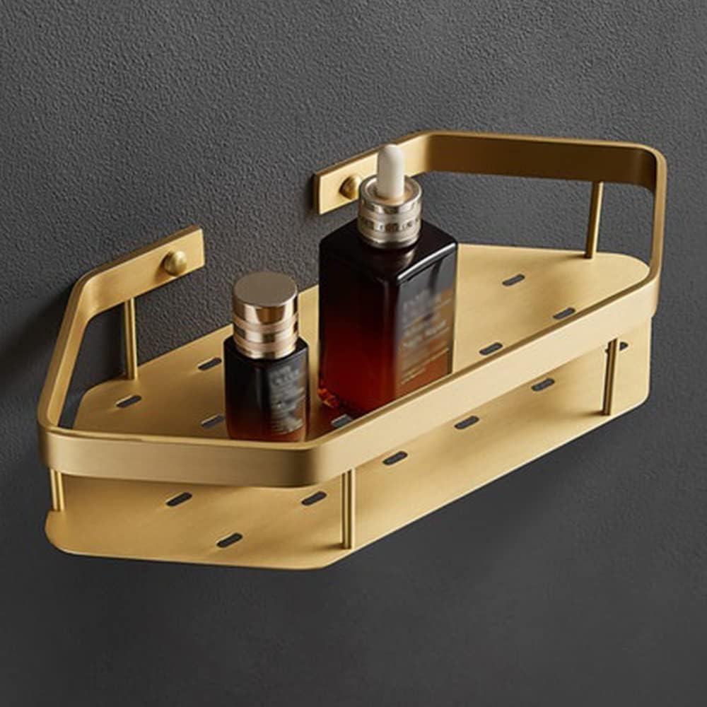 Floating Shelves Shower Caddy Creative Total Brass Brushed Gold Bathroom Corner Shelf Wall Mounted Kitchen Storage Holder Multifunctional Shampoo Shower Gel Seasoning Bottles Holde(1 Tier)