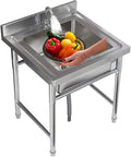 Stainless Steel Utility Sink, 304 Commercial Sink with Swivel Faucet, Backsplash, Drain Strainer, Adjustable Bullet Feet, Deep Oversized Single Bowl Sink