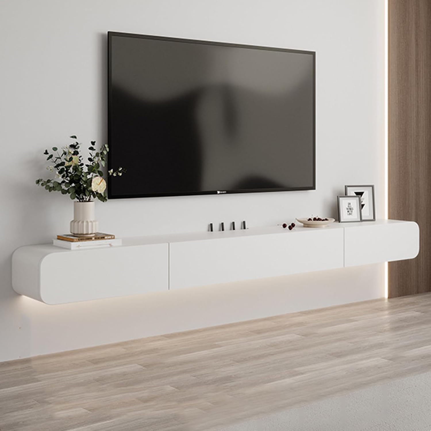 Solid Wood Floating TV Stand Wall Mounted, White, 63' Wall Mounted Entertainment Center Console, Hanging tv Media Shelf for Living Room, Bedroom (DSGWHITE-B, 63IN)