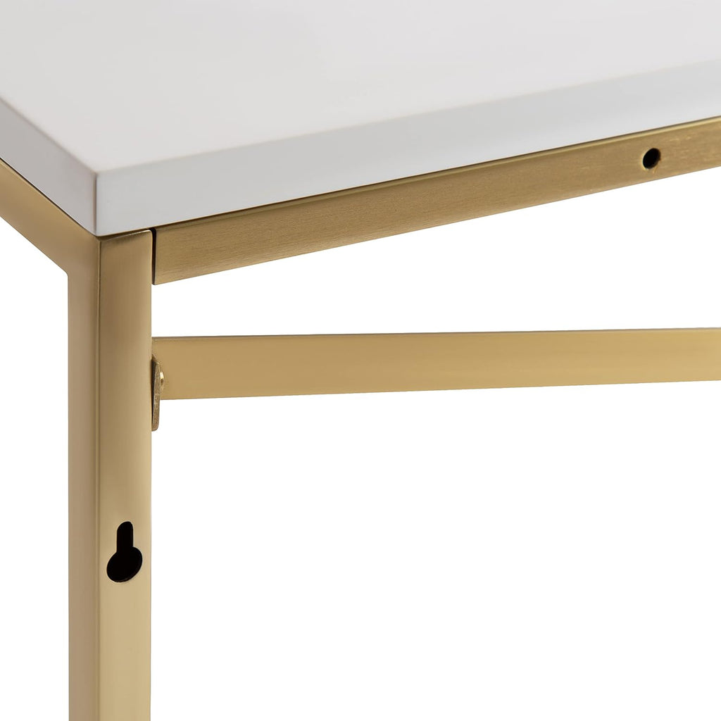 Kate and Laurel Ascott Modern Glam Rectangle Floating Shelf; 36 x 12; White and Gold; Versatile 2-Tier Wide Wall Shelf for Living Room or Bedroom Display or Storage