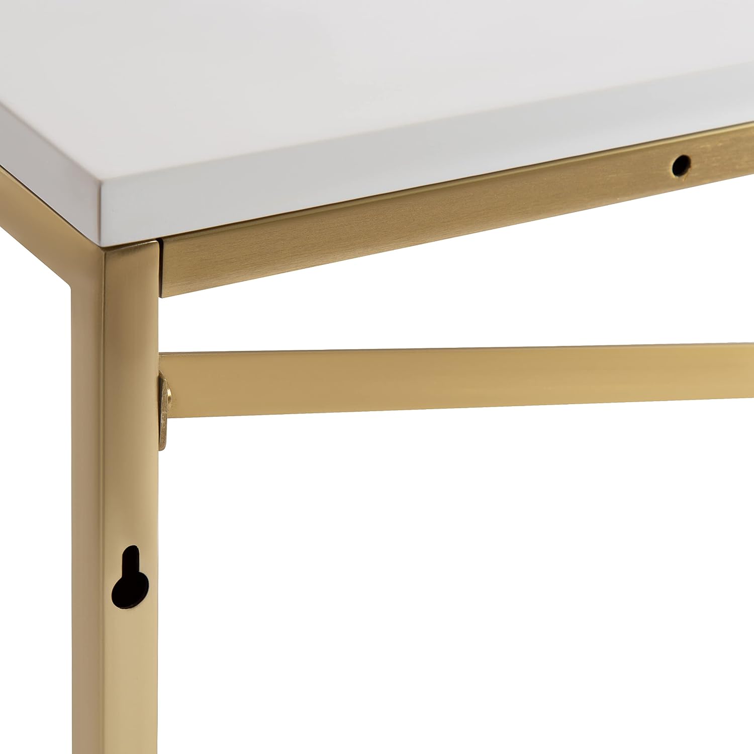 Kate and Laurel Ascott Modern Glam Rectangle Floating Shelf; 36 x 12; White and Gold; Versatile 2-Tier Wide Wall Shelf for Living Room or Bedroom Display or Storage