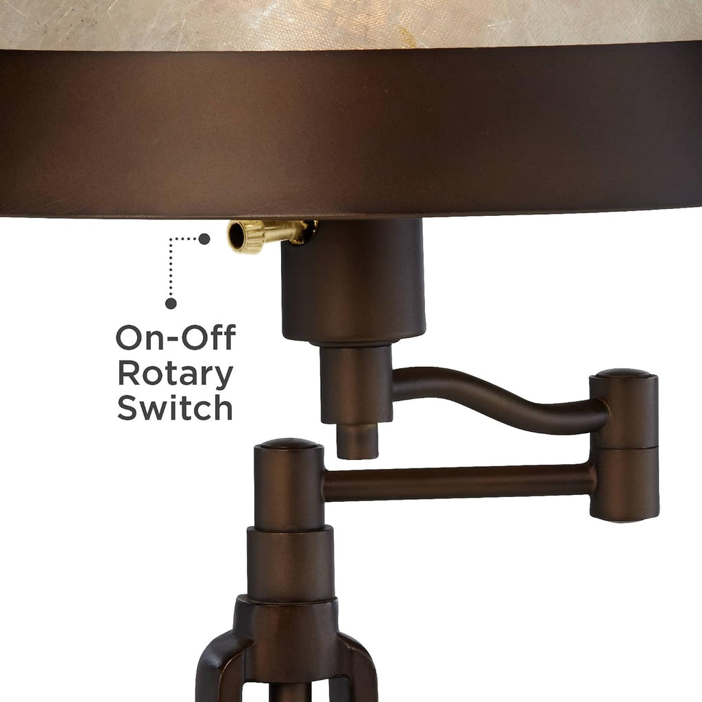 Franklin Iron Works Samuel Rustic Industrial Desk Table Lamps with USB Charging Port 21 1/4' High Set of 2 Bronze Swing Arm Mica Shade for Bedroom Living Nightstand Bedside Office Kids Room House