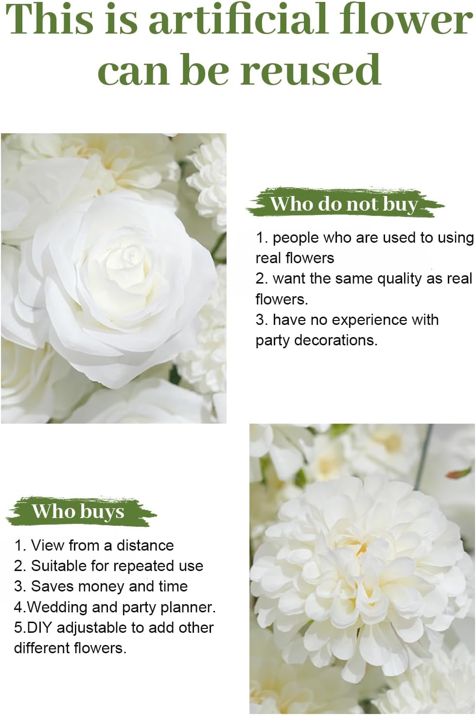 2pcs 19'' White Rose Free Standing Flowers Ball Bouquet Artificial Rose Arrangements Balls for Wedding Centerpieces Tables Chair Aisle Runner Flower Decor