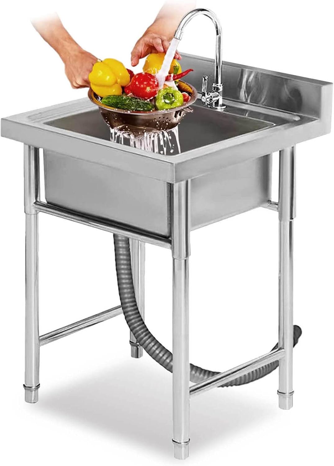 Kitchen Sink Freestanding Single Bowl Sink Vegetable Washing Basin Suit Stainless Steel Commercial Sink with Tap Multifunction Sink Used