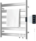 R FLORY Heated Towel Rack for Bathroom, 6 Bar Wall Mounted Towel Warmer Rack Flat with Timer & Temperature, Electric Towel Heater with LED Display Screen, Plug-in,Brushed Nickel