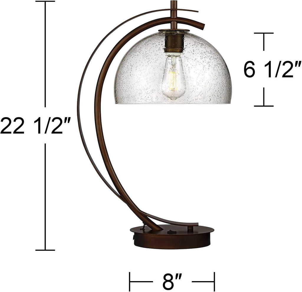 Possini Euro Design Calvin 22.5' High Modern Vintage Accent Table Lamp with USB Ports A+C Charging Filament LED Bronze Metal Glass Dome Shade - Living Room Desk Bedroom House Bedside Nightstand Home
