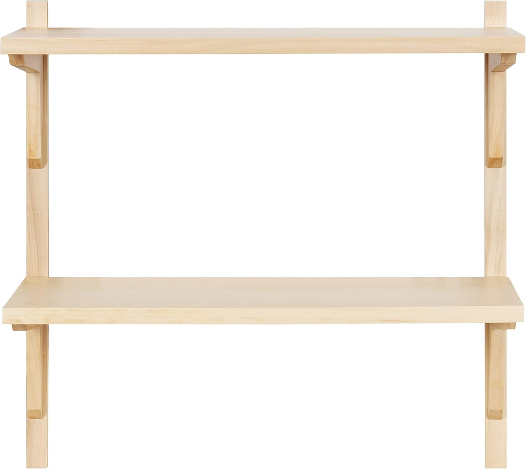 Kate and Laurel Meridien Modern Wood Shelves, 24 x 8 x 24, Natural Poplar, Transitional Two Tier Wall Shelf for Storage and Display