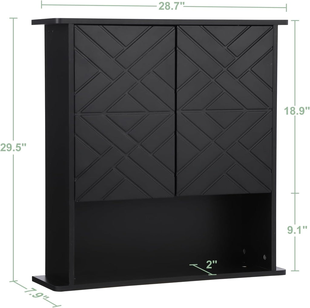 GAOMON Medicine Cabinet with Two Door, Wood Wall Mounted Bathroom Storage Cabinet with Adjustable Shelf and Towel Bar, 2-Tier Cabinet for Bathroom Living Room Laundry Room Kitchen, Black