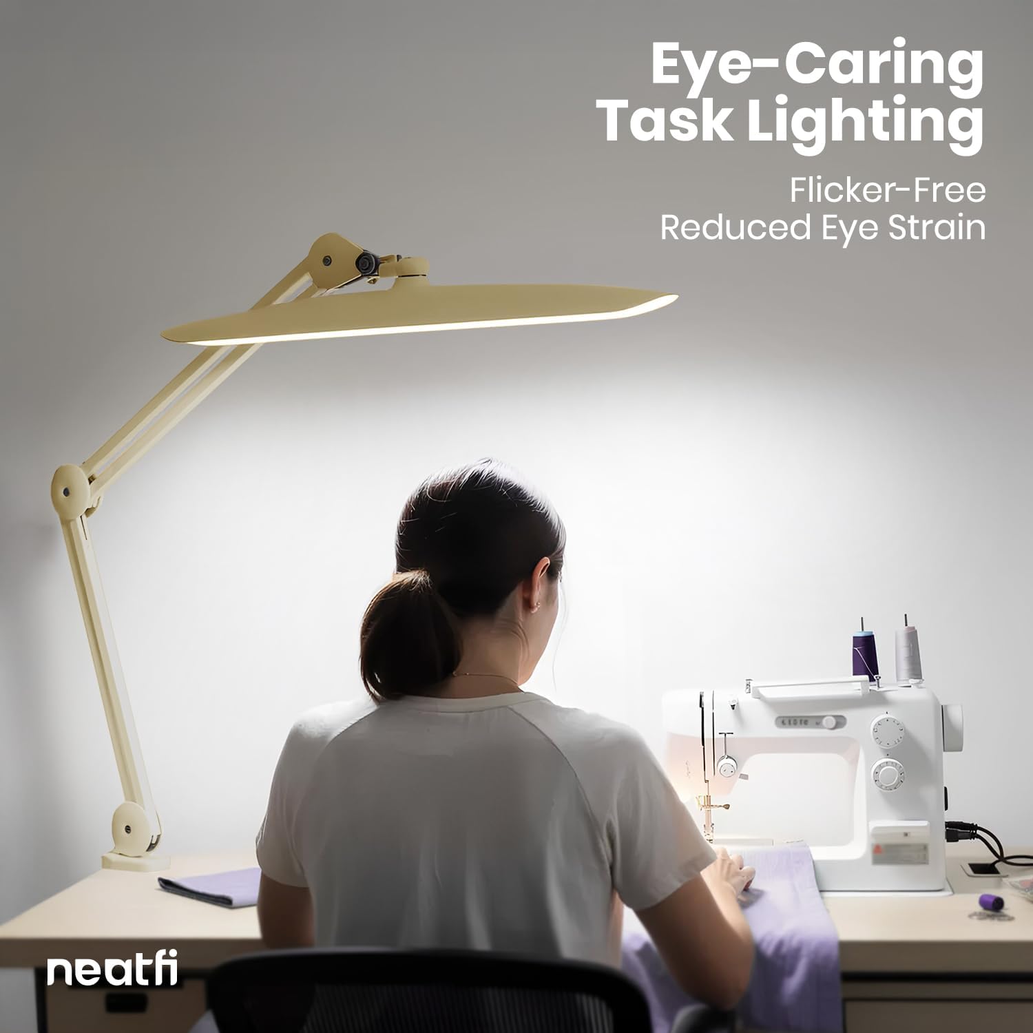 Neatfi XL 2200 Lumens 24W LED Desk Lamp – Shadow-Free Task Lighting | 4-Level Dimming | Home Office & Crafts Use | 20-Inch Wide Head (Gold, Non-CCT with Clamp)