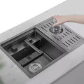 Black Hidden Sink with Lid Bar Sink with Cup Washer Kitchen Single Bowl Sink 304 Stainless Steel Sink Foldable Faucet (