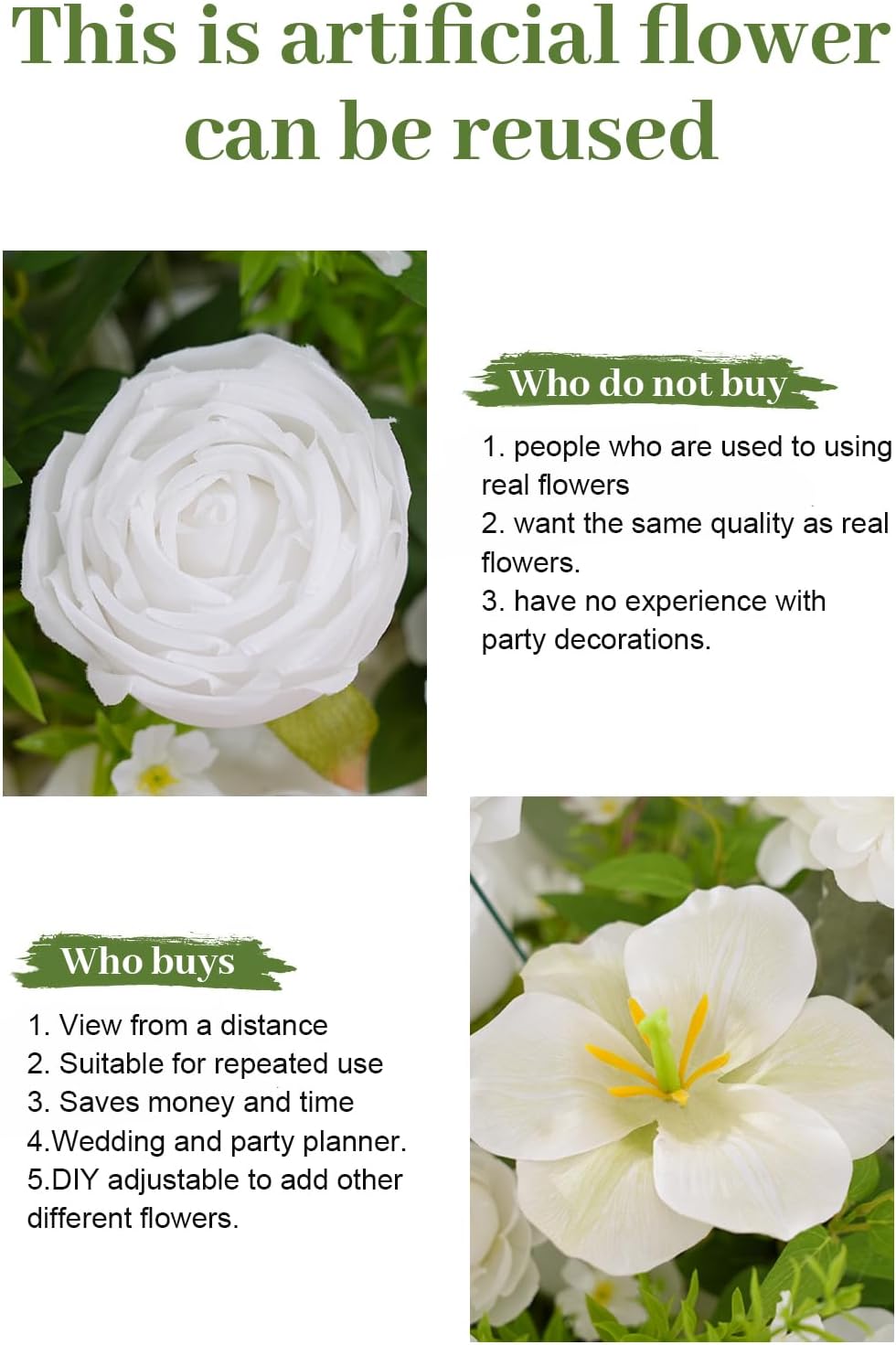 2pcs 19inch White Free Standing Flowers Ball Bouquet Artificial Rose Arrangements Balls for Wedding Centerpieces Tables Chair Aisle Runner Flowers Decor