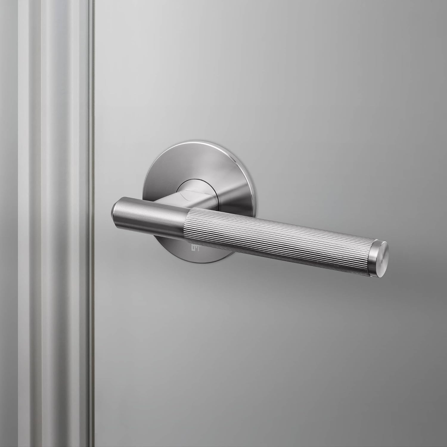 Buster and Punch Door Handle Set Passage Linear Knurl in Steel