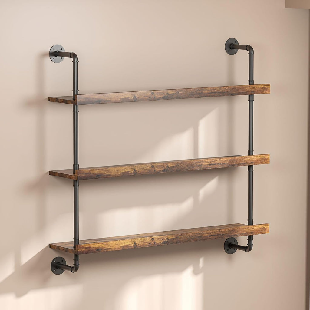 3-Tier Wall Mounted Wine Rack with LED,Liquor Bottles Floating Shelves Display Storage Organizer for Home Bar Dining Room Kitchen (31.5' W x 47.2' H)