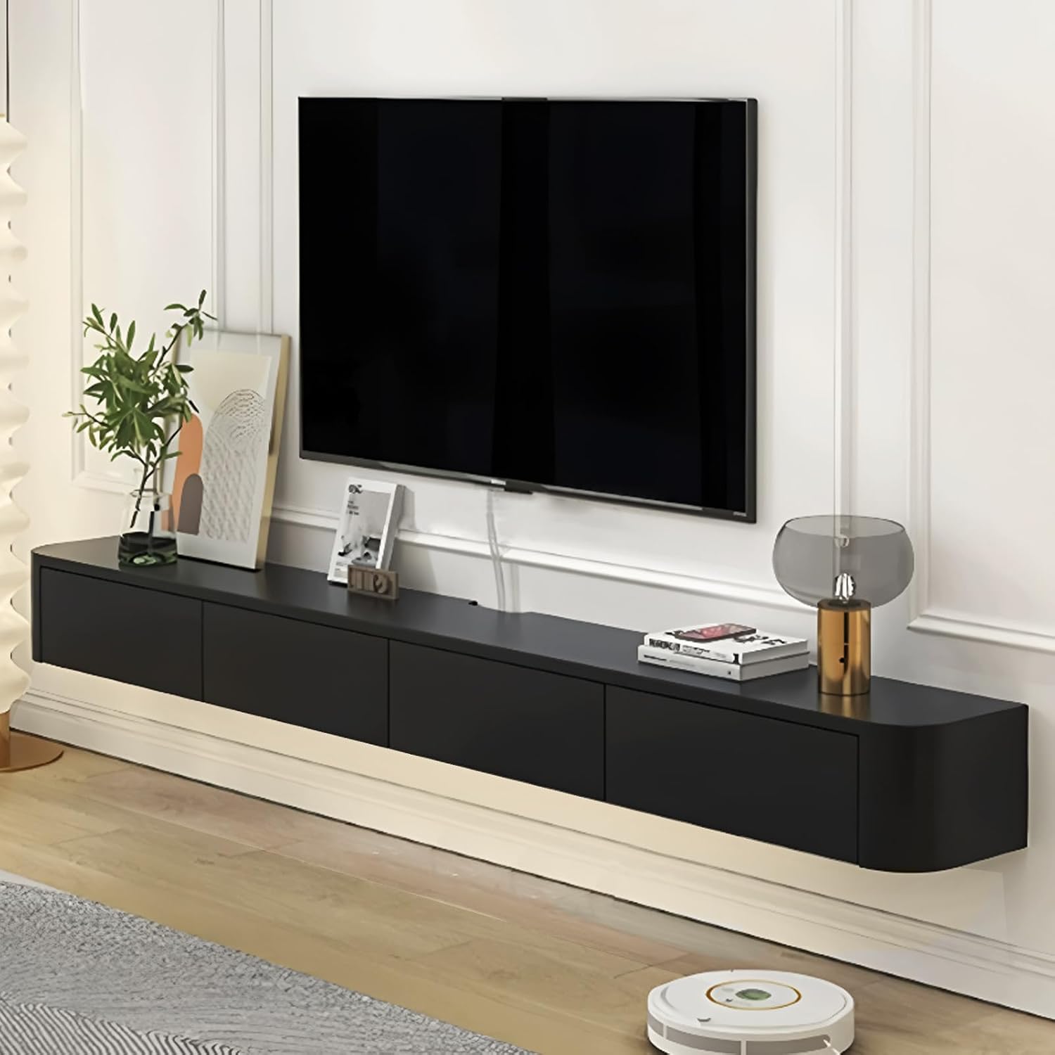 Floating TV Stand with Drawers for Bedroom,Solid Wood Living Room tv Stand with LED Lights,Suitable for Various scenarios Wall Shelf TV Cabinet Black&Light, 78.7'