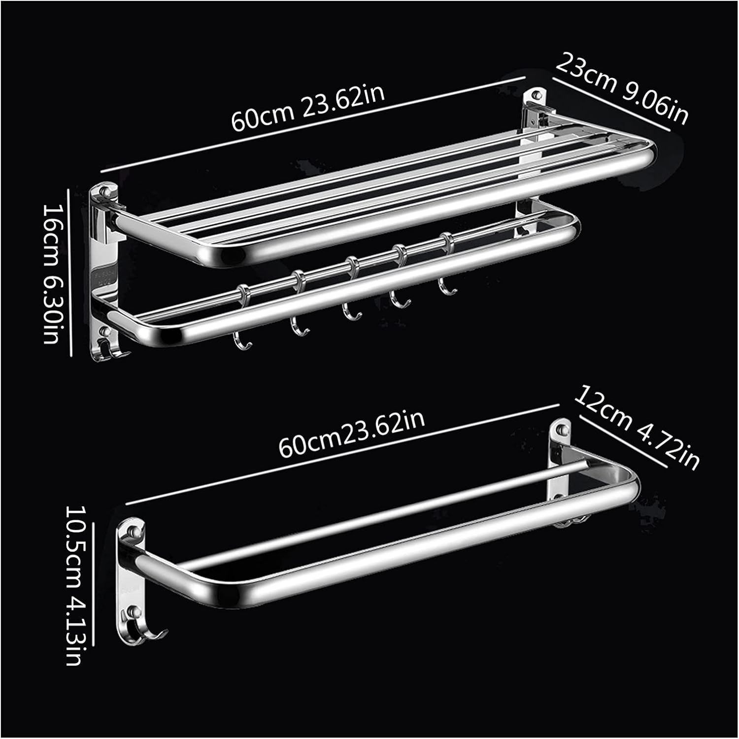 TOMYEUS Shower Caddy Bathroom Shelf Floating Shelves Wall Mounted Set of 2，Wall Mounted Bathroom Wall Shelves with Towel Bar，24 Inch 304 Stainless Steel Shower Organizer