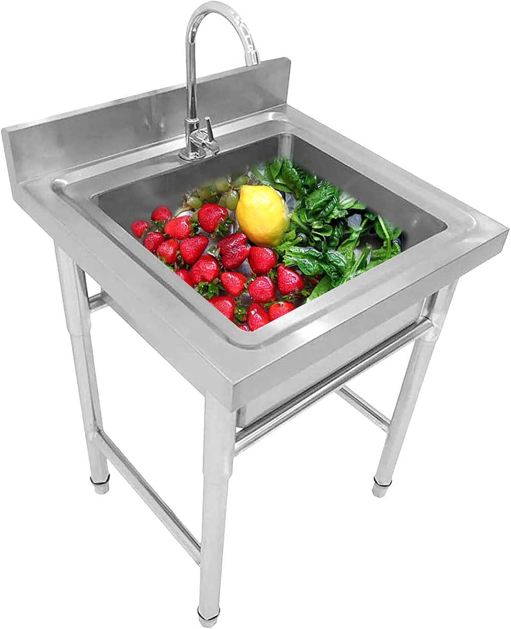 Stainless Steel Prep Utility Sink with Faucet 1 Compartment Commercial Kitchen Single Bowl Sink for Restaurant, Laundry, Garage